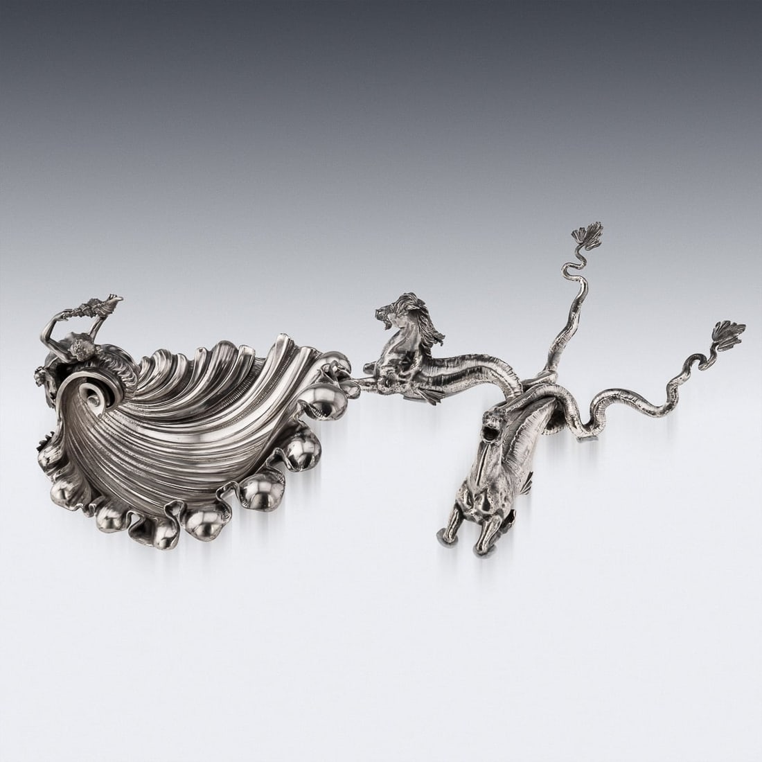 ANTIQUE 19thC FRENCH SILVER PLATE HIPPOCAMPI, MERMAID & SHELL CENTREPIECE c.1890 - 6
