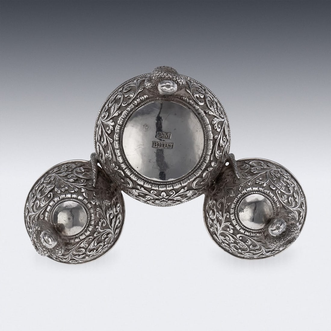 ANTIQUE 19thC INDIAN SOLID SILVER CONDIMENT SET, OOMERSI MAWJI, BHUJ c.1890 - 10
