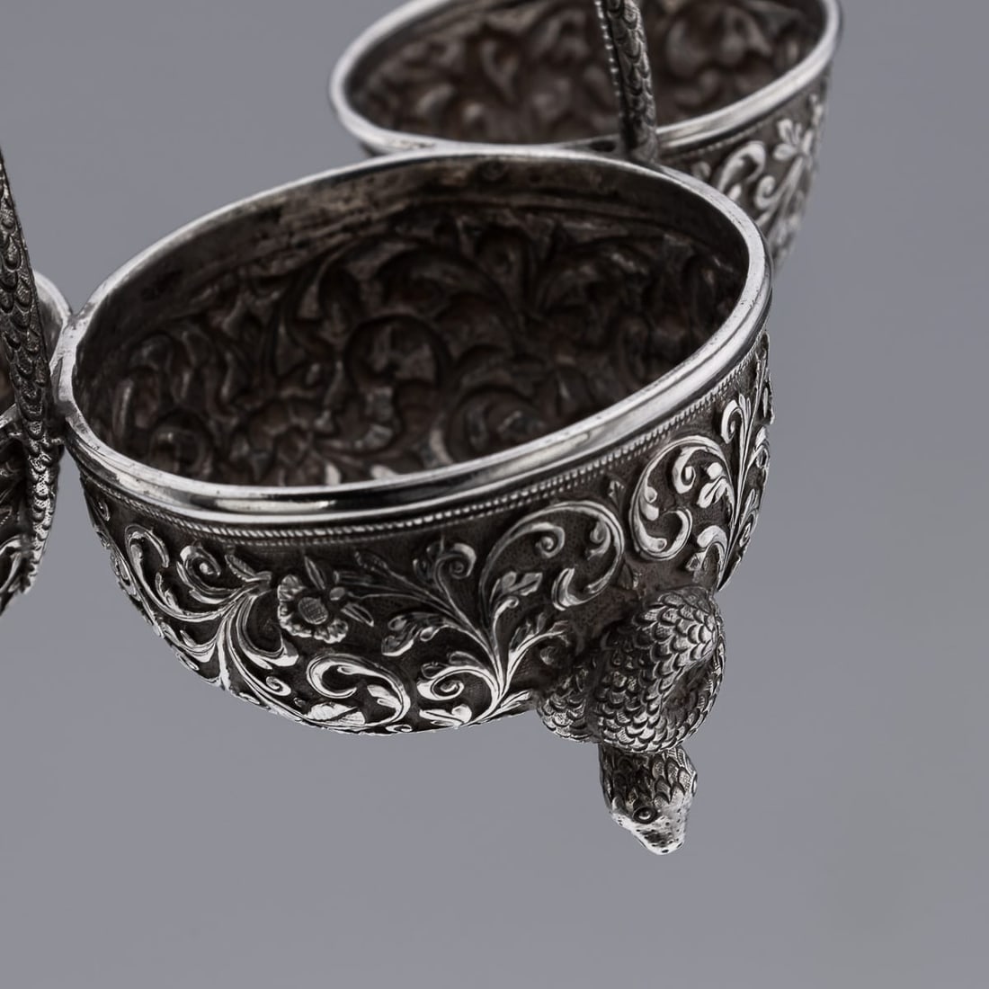 ANTIQUE 19thC INDIAN SOLID SILVER CONDIMENT SET, OOMERSI MAWJI, BHUJ c.1890 - 15