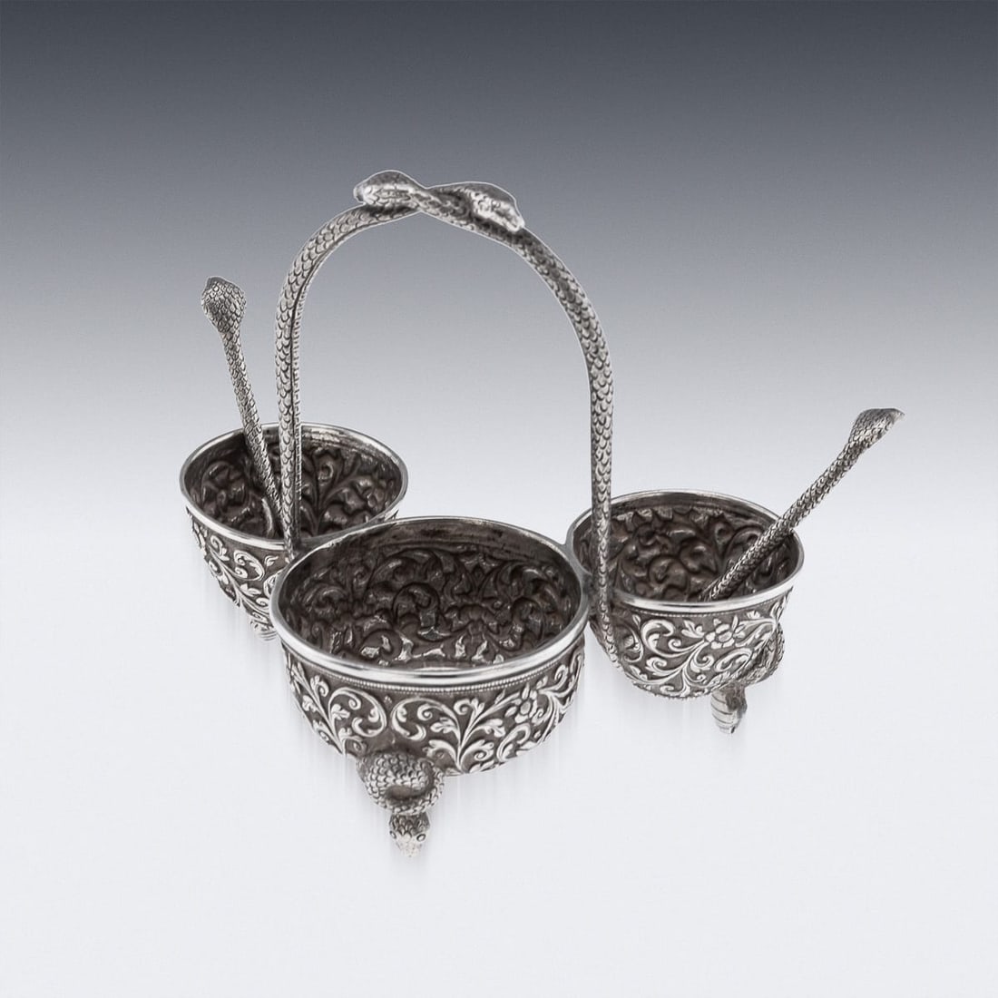 ANTIQUE 19thC INDIAN SOLID SILVER CONDIMENT SET, OOMERSI MAWJI, BHUJ c.1890 - 3
