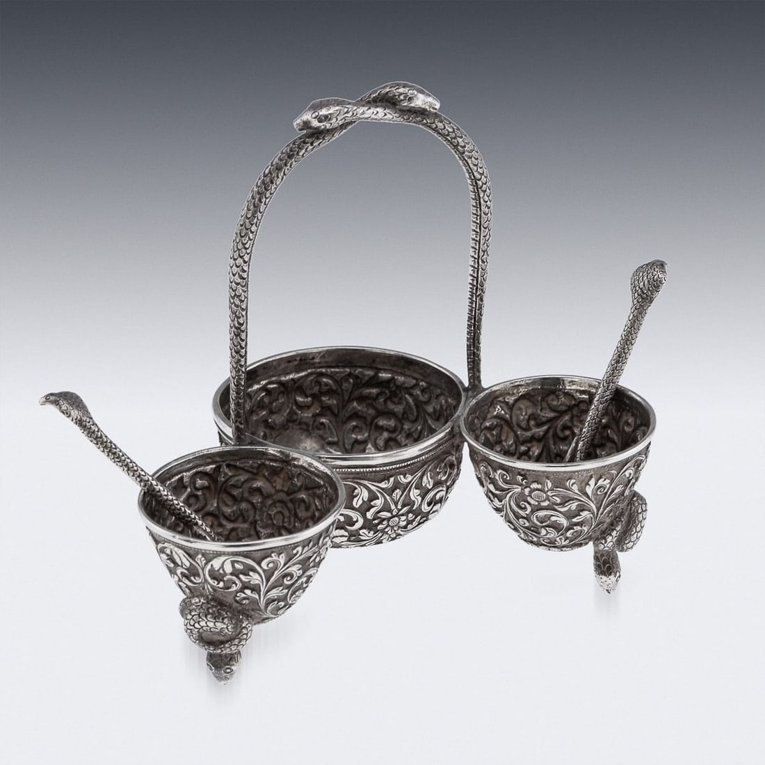 ANTIQUE 19thC INDIAN SOLID SILVER CONDIMENT SET, OOMERSI MAWJI, BHUJ c.1890 - 4