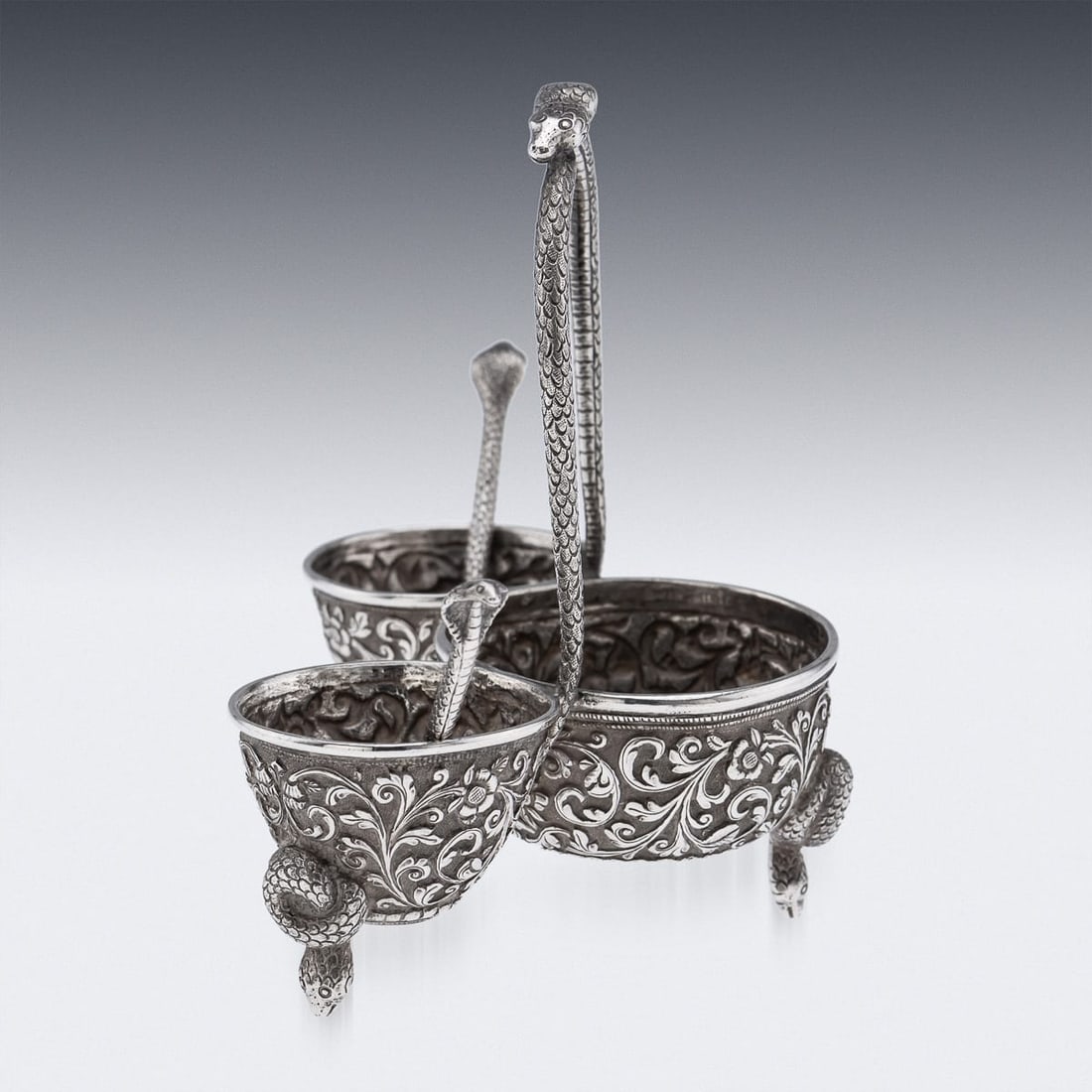 ANTIQUE 19thC INDIAN SOLID SILVER CONDIMENT SET, OOMERSI MAWJI, BHUJ c.1890 - 6