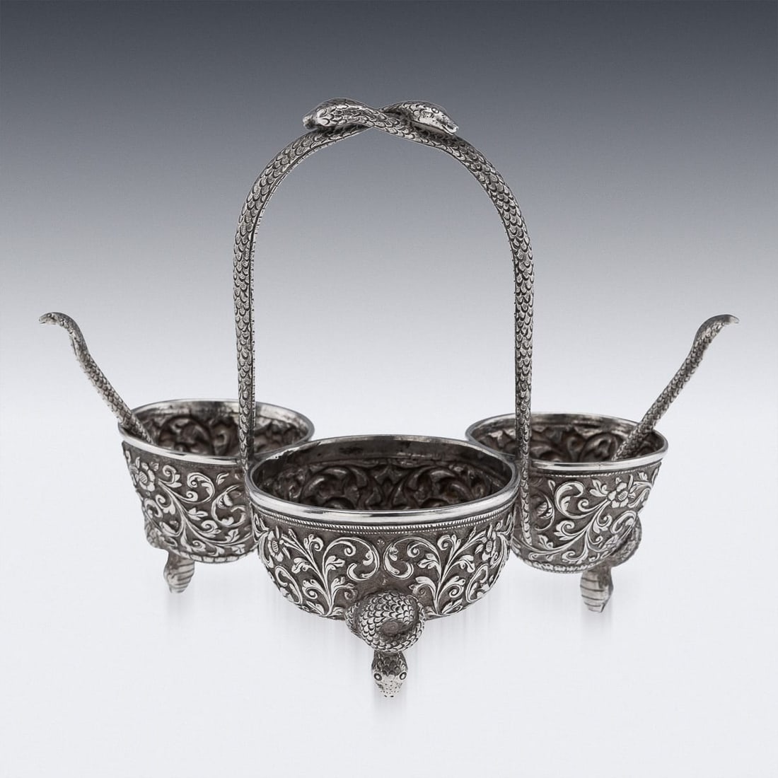 ANTIQUE 19thC INDIAN SOLID SILVER CONDIMENT SET, OOMERSI MAWJI, BHUJ c.1890 - 7