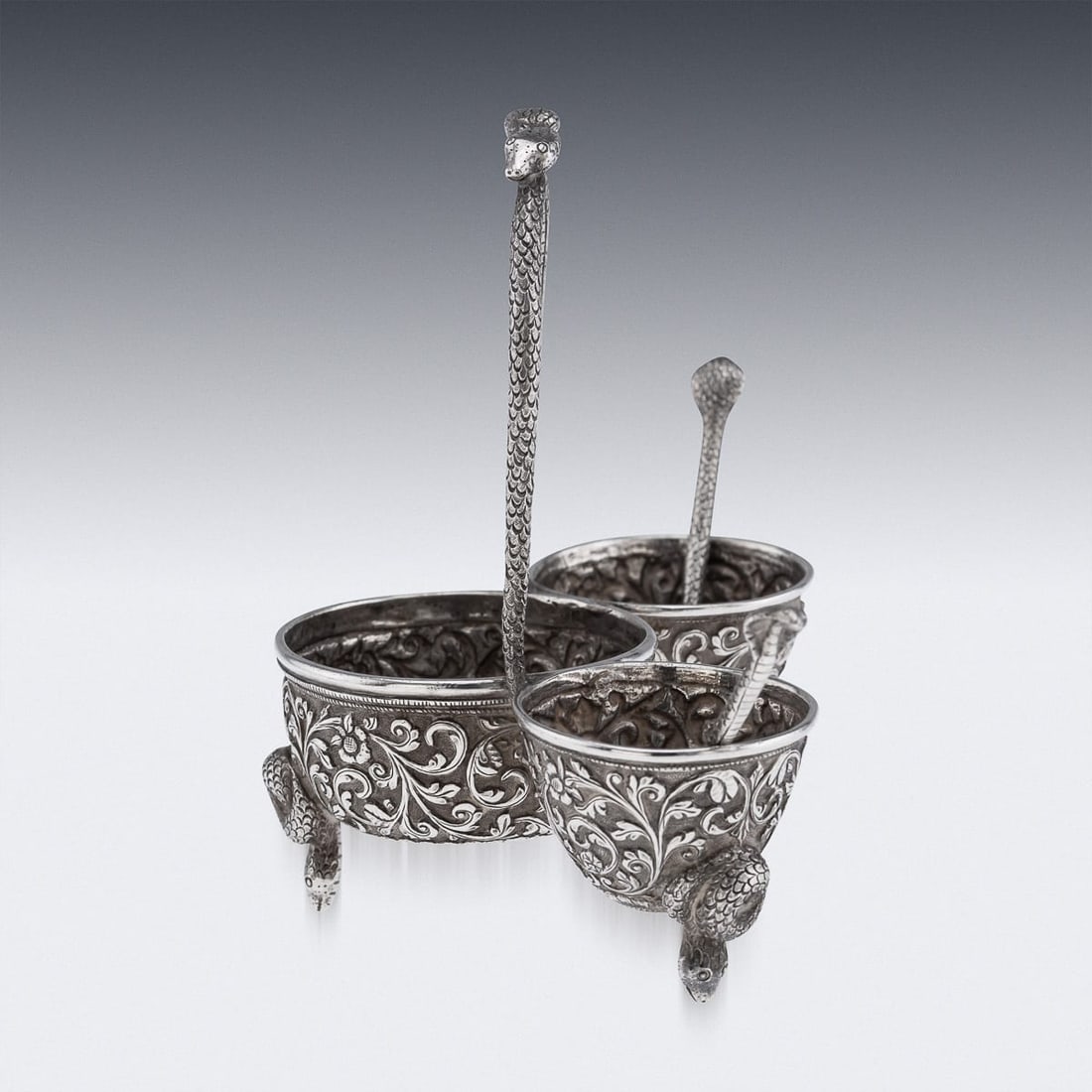 ANTIQUE 19thC INDIAN SOLID SILVER CONDIMENT SET, OOMERSI MAWJI, BHUJ c.1890 - 8