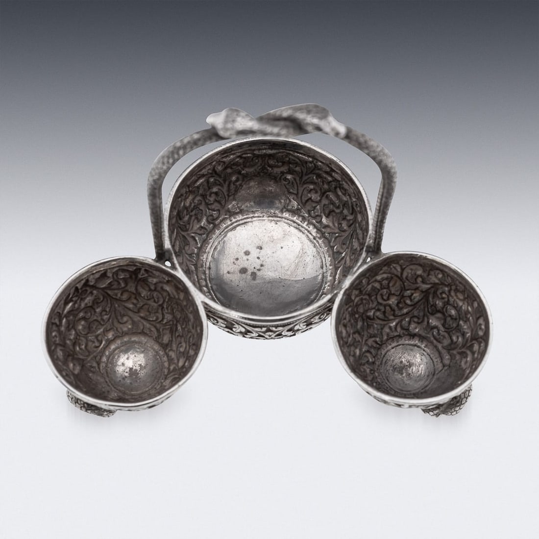 ANTIQUE 19thC INDIAN SOLID SILVER CONDIMENT SET, OOMERSI MAWJI, BHUJ c.1890 - 9