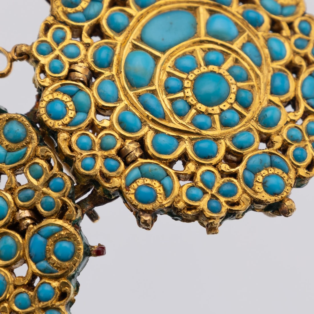 ANTIQUE 20thC INDIAN (JAIPUR) SOLID GOLD, TURQUOISE & ENAMEL BELT BUCKLE c.1920 - 10