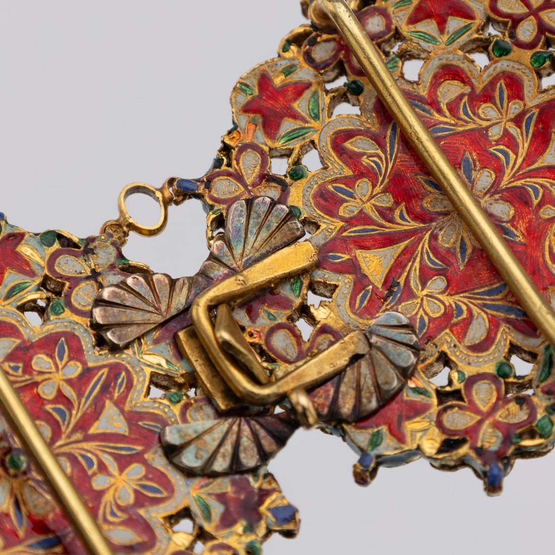 ANTIQUE 20thC INDIAN (JAIPUR) SOLID GOLD, TURQUOISE & ENAMEL BELT BUCKLE c.1920 - 11