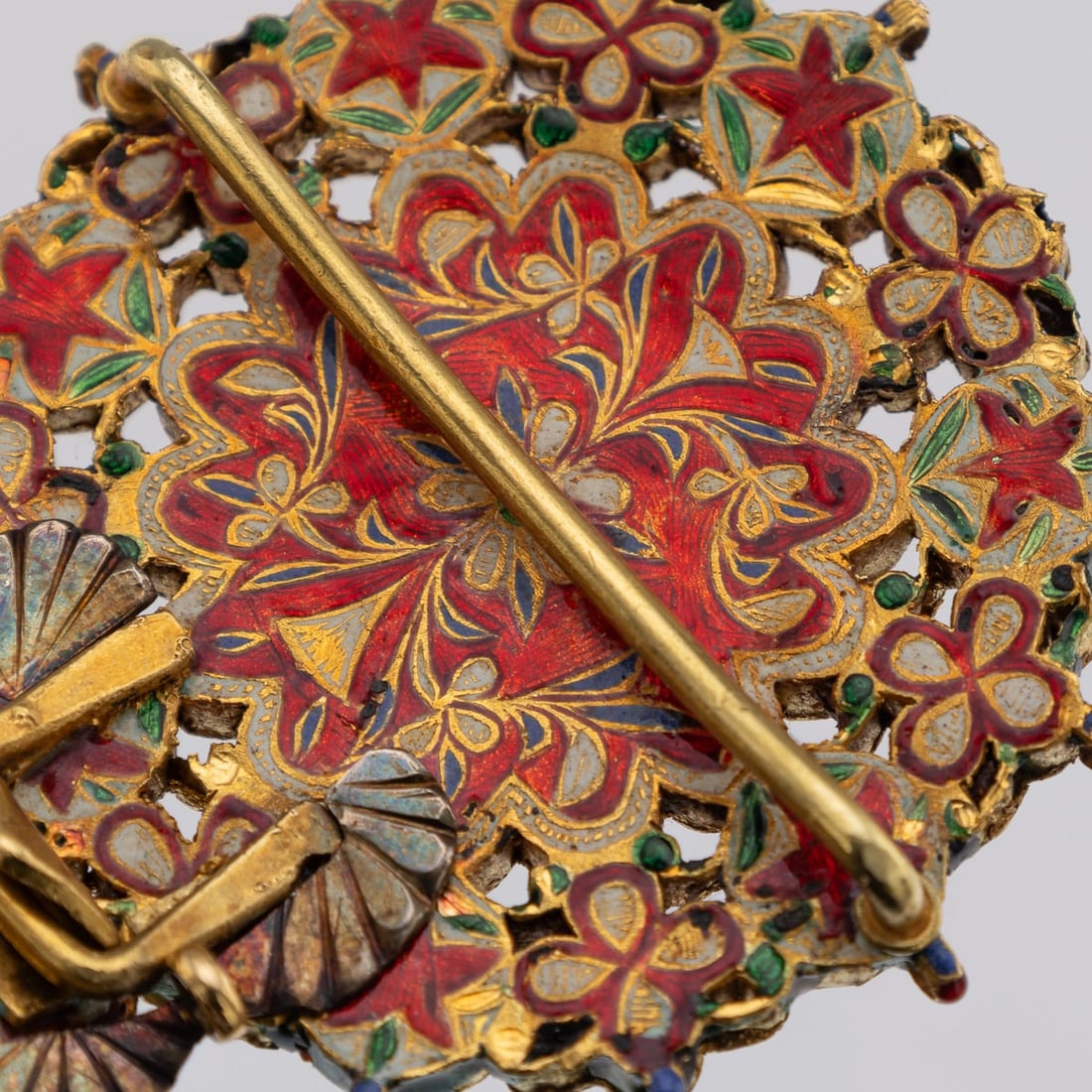 ANTIQUE 20thC INDIAN (JAIPUR) SOLID GOLD, TURQUOISE & ENAMEL BELT BUCKLE c.1920 - 14
