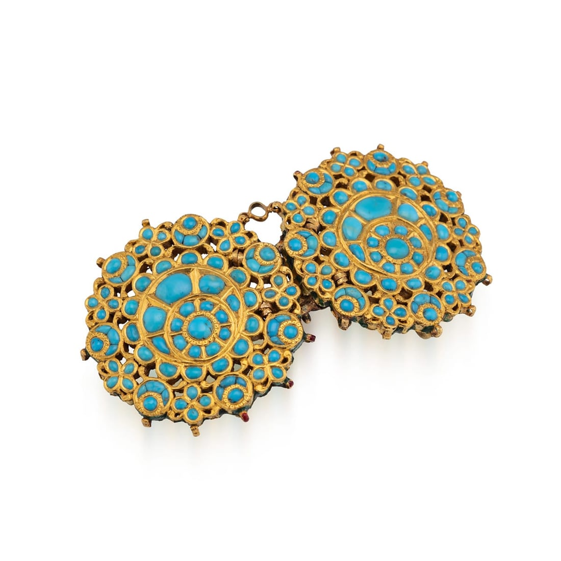 ANTIQUE 20thC INDIAN (JAIPUR) SOLID GOLD, TURQUOISE & ENAMEL BELT BUCKLE c.1920 (1 of 14)