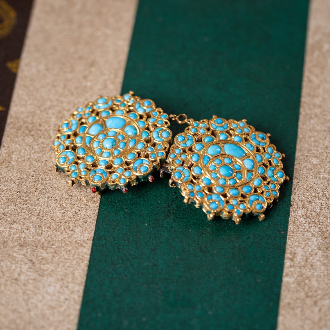 ANTIQUE 20thC INDIAN (JAIPUR) SOLID GOLD, TURQUOISE & ENAMEL BELT BUCKLE c.1920 - 2