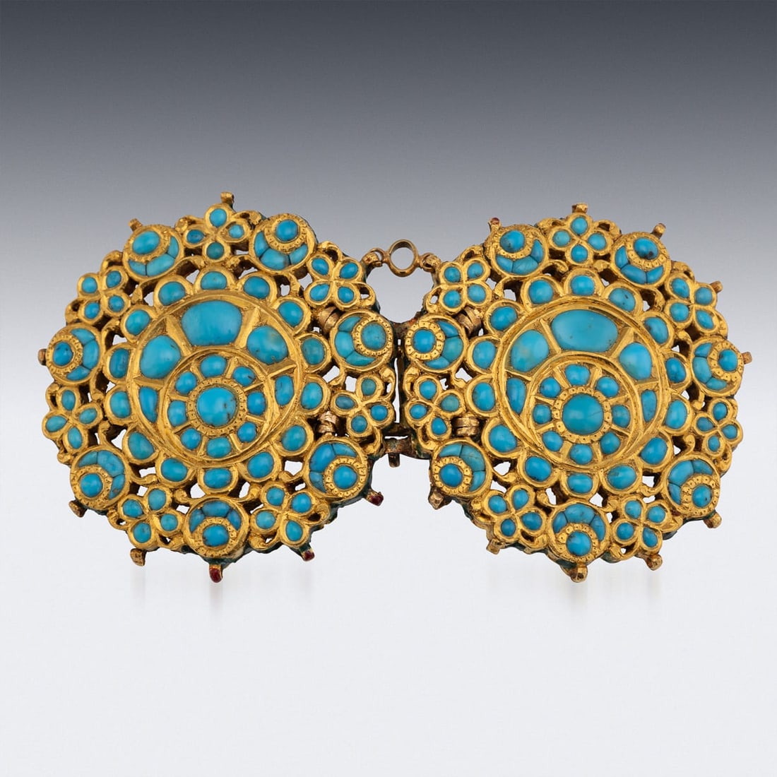 ANTIQUE 20thC INDIAN (JAIPUR) SOLID GOLD, TURQUOISE & ENAMEL BELT BUCKLE c.1920 - 3