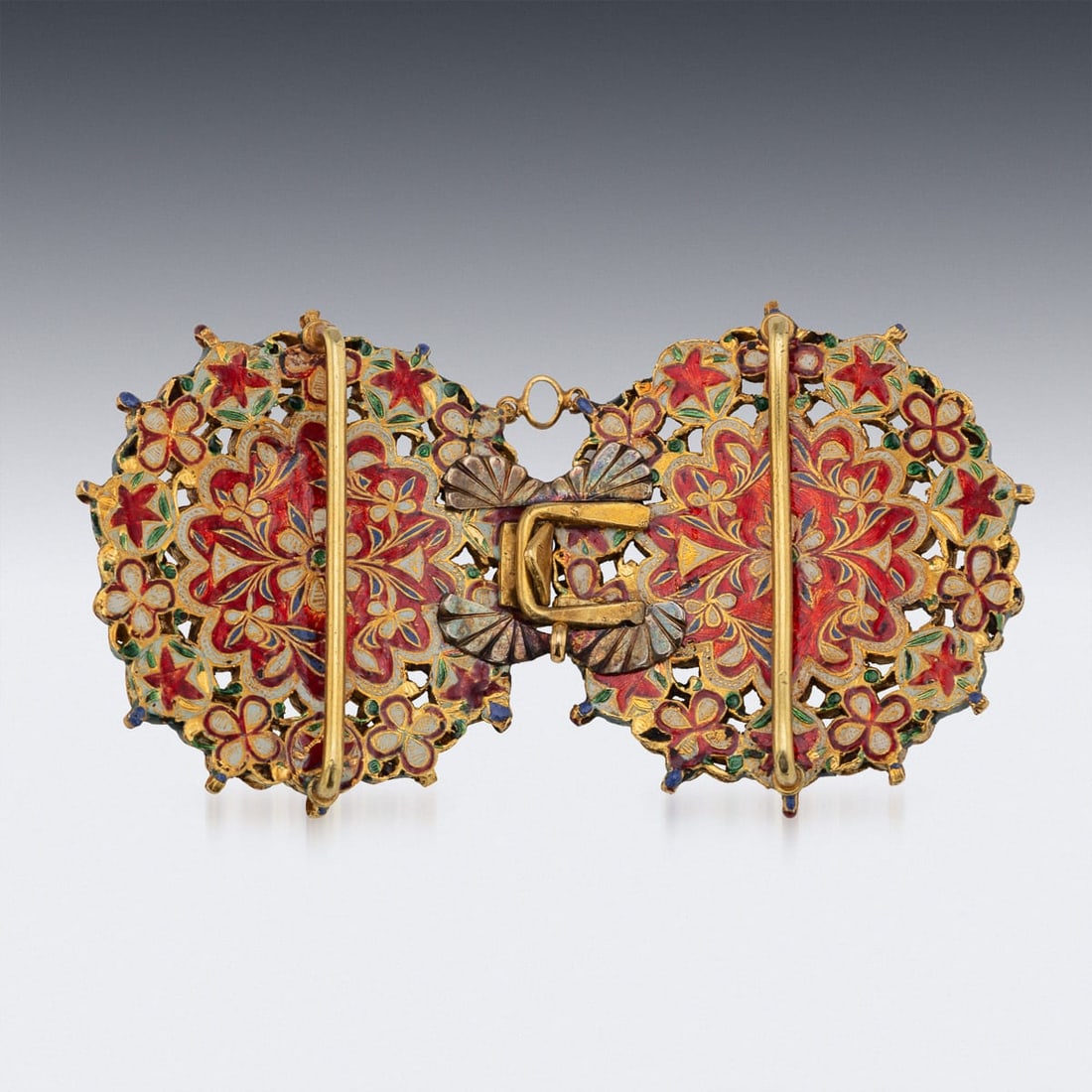 ANTIQUE 20thC INDIAN (JAIPUR) SOLID GOLD, TURQUOISE & ENAMEL BELT BUCKLE c.1920 - 4