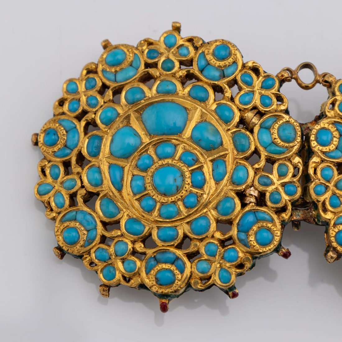 ANTIQUE 20thC INDIAN (JAIPUR) SOLID GOLD, TURQUOISE & ENAMEL BELT BUCKLE c.1920 - 5