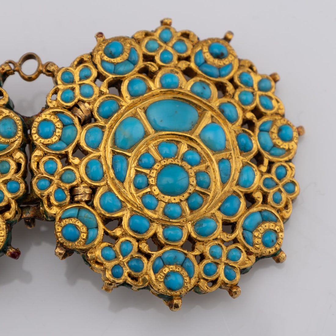 ANTIQUE 20thC INDIAN (JAIPUR) SOLID GOLD, TURQUOISE & ENAMEL BELT BUCKLE c.1920 - 6