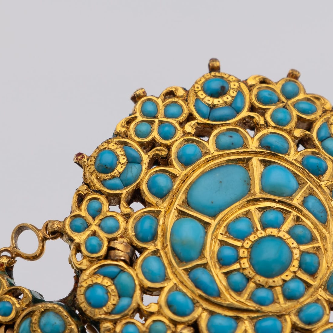 ANTIQUE 20thC INDIAN (JAIPUR) SOLID GOLD, TURQUOISE & ENAMEL BELT BUCKLE c.1920 - 7