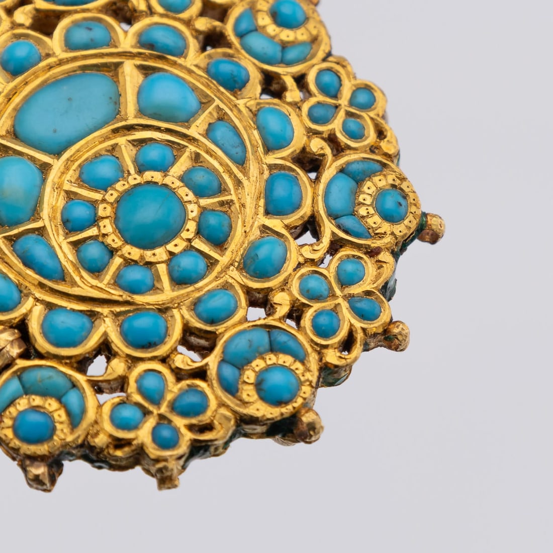 ANTIQUE 20thC INDIAN (JAIPUR) SOLID GOLD, TURQUOISE & ENAMEL BELT BUCKLE c.1920 - 9