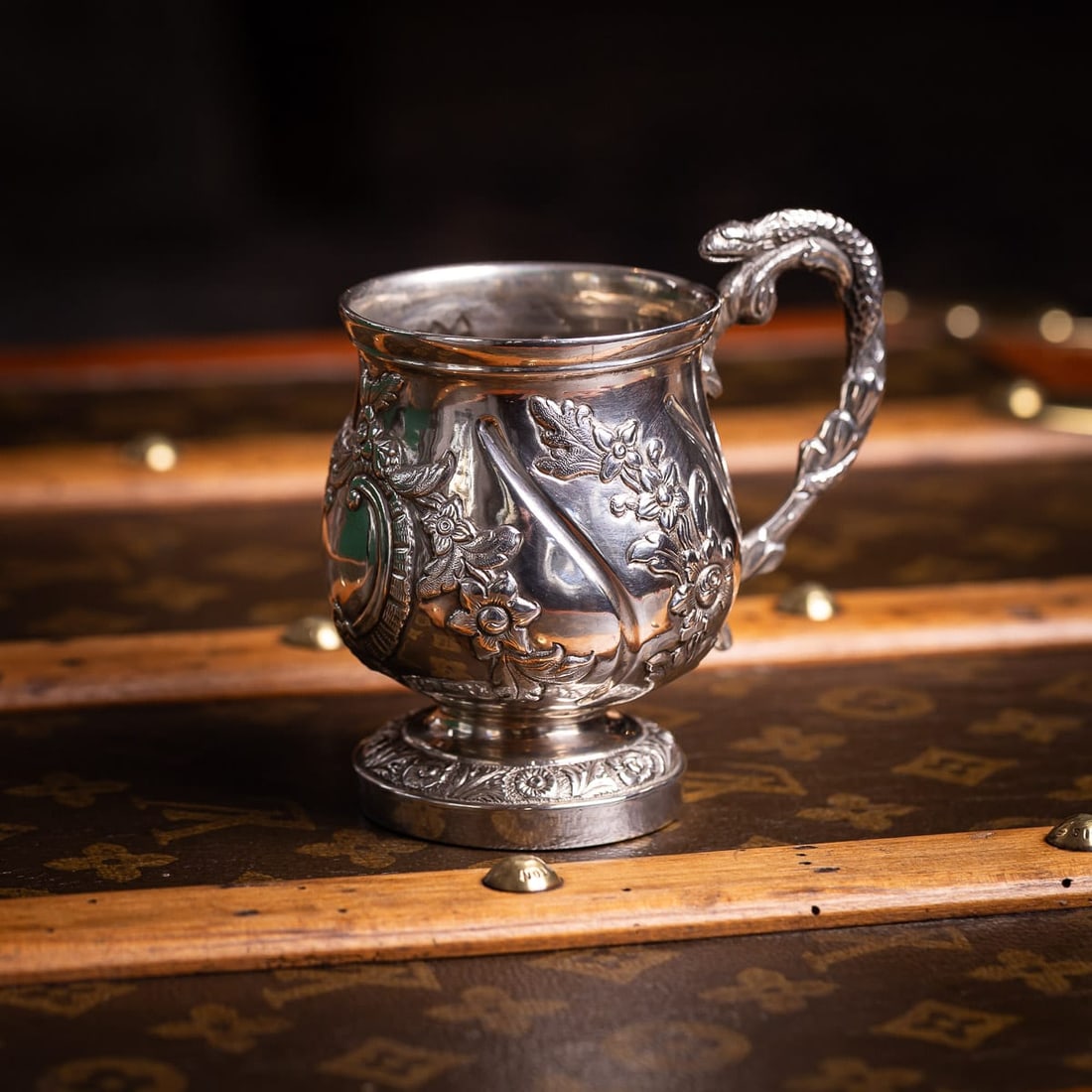 ANTIQUE 19thC INDIAN COLONIAL SOLID SILVER CHRISTENING MUG c.1860 - 2