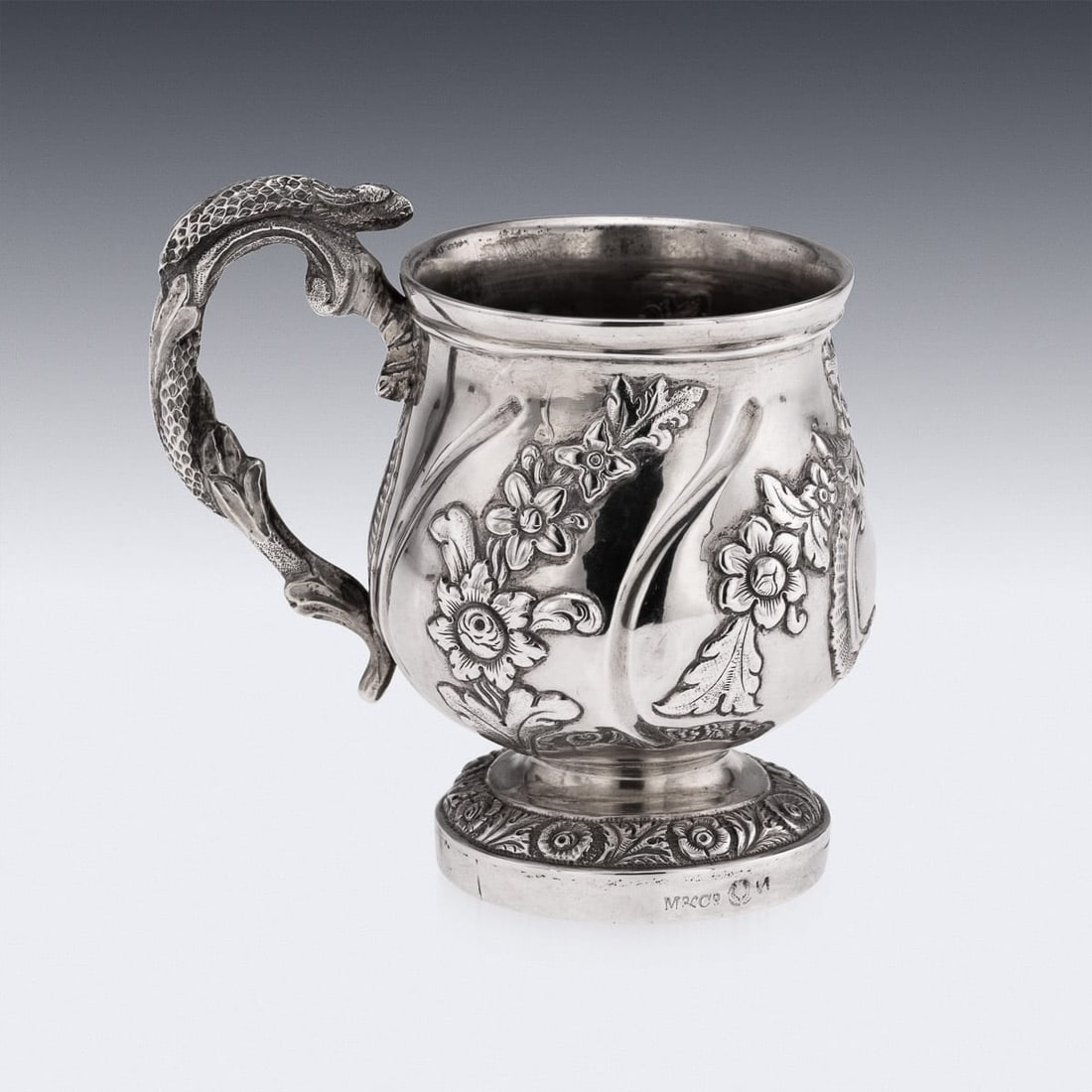 ANTIQUE 19thC INDIAN COLONIAL SOLID SILVER CHRISTENING MUG c.1860 - 5