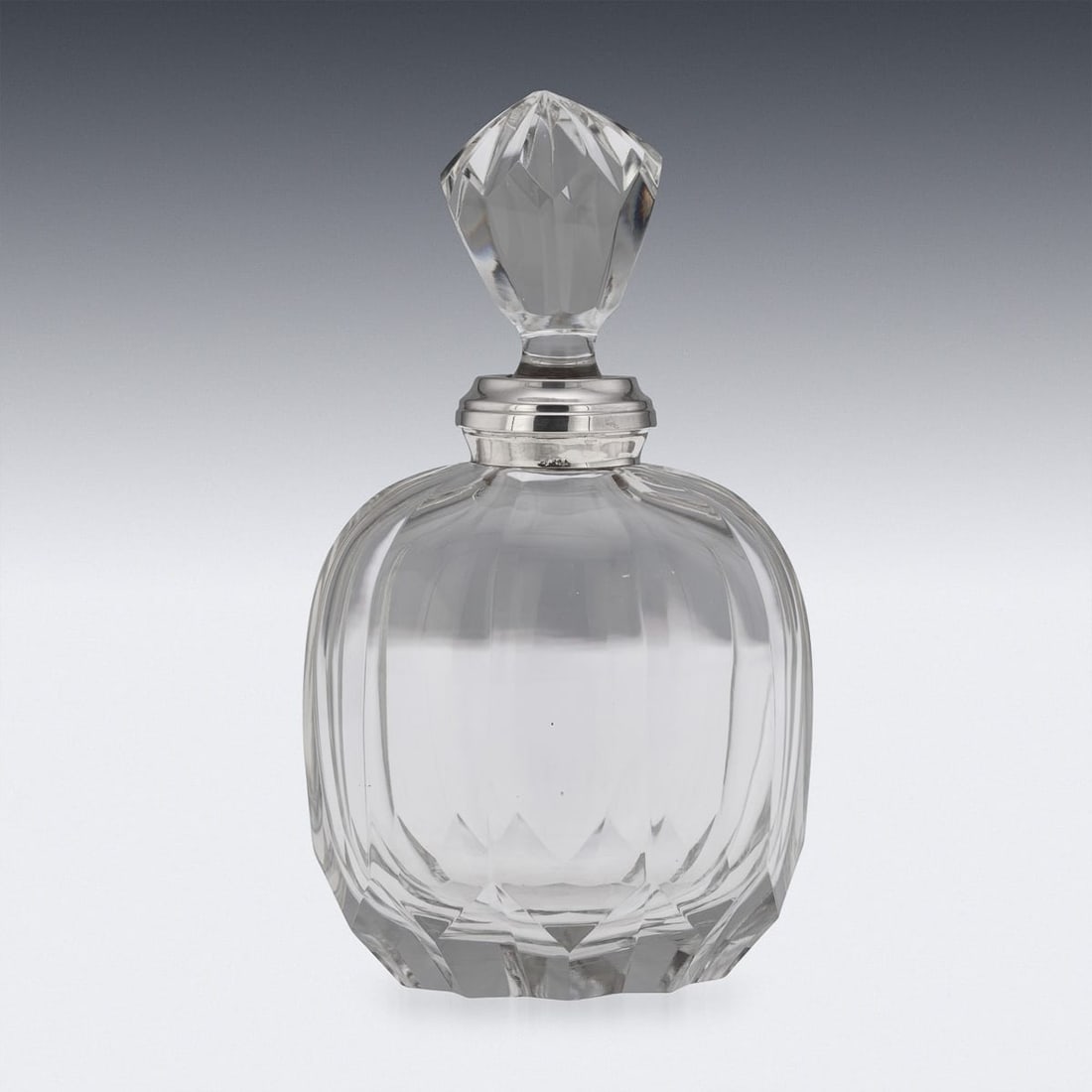 ANTIQUE 20thC GERMAN SOLID SILVER & CUT GLASS DECANTER - 2