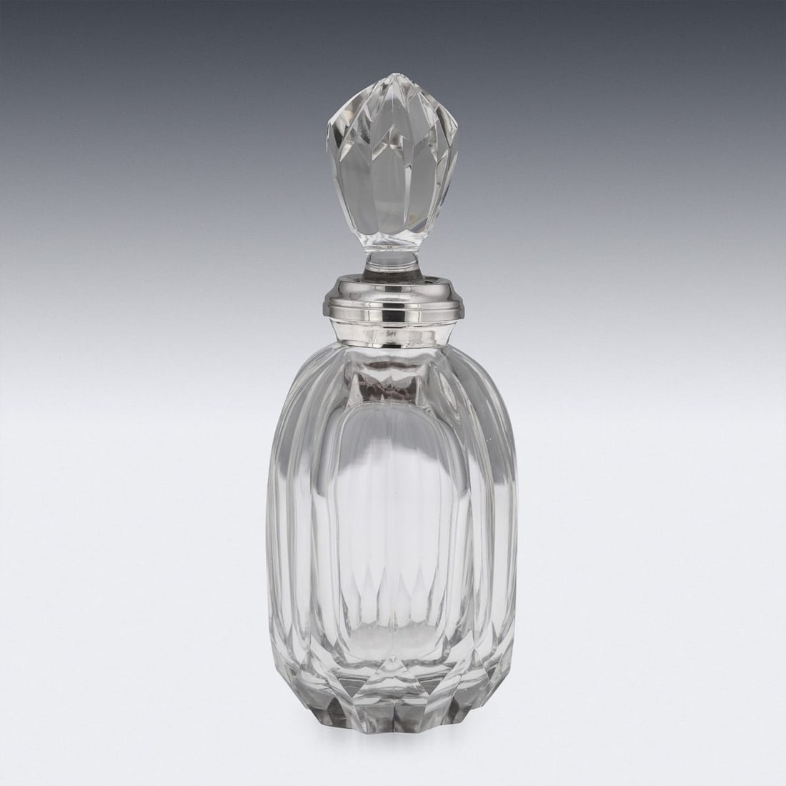 ANTIQUE 20thC GERMAN SOLID SILVER & CUT GLASS DECANTER - 3