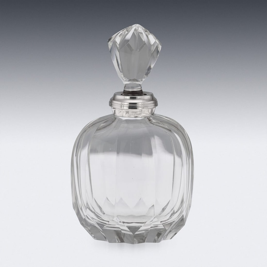 ANTIQUE 20thC GERMAN SOLID SILVER & CUT GLASS DECANTER - 4