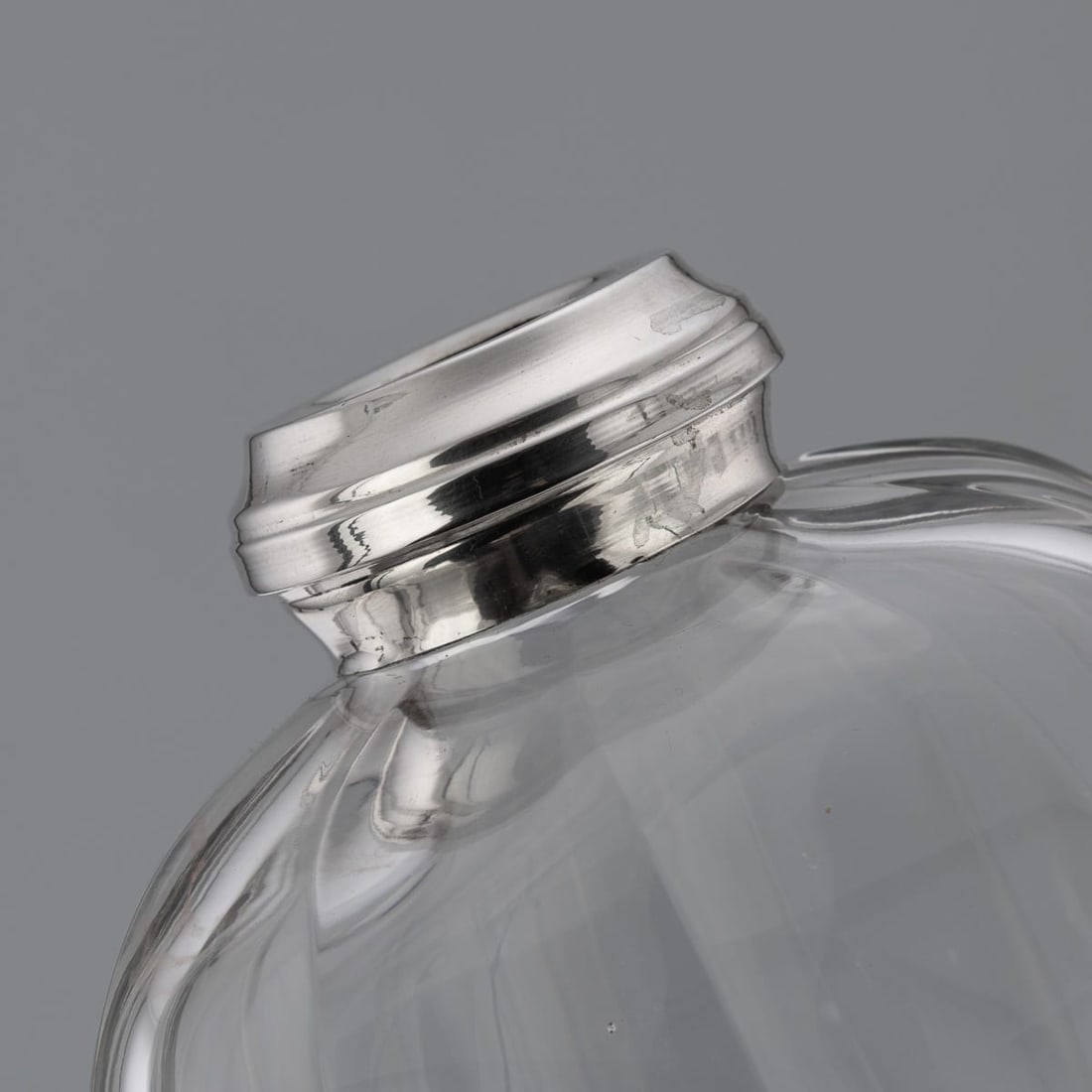 ANTIQUE 20thC GERMAN SOLID SILVER & CUT GLASS DECANTER - 9