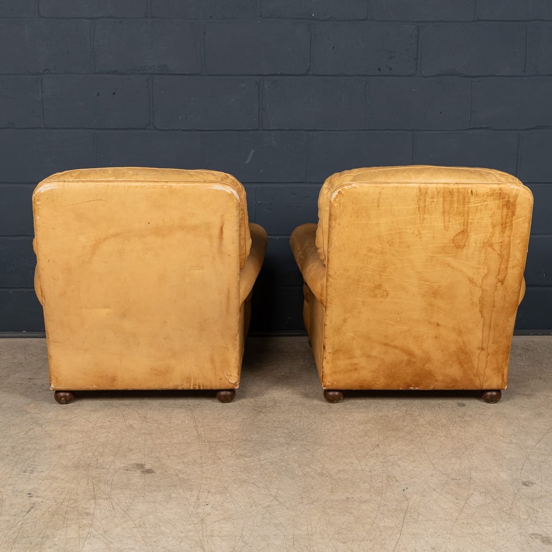 VINTAGE 20thC ITALIAN PAIR OF TAN LEATHER ARMCHAIRS BY POLTRONA FRAU c.1970 - 5