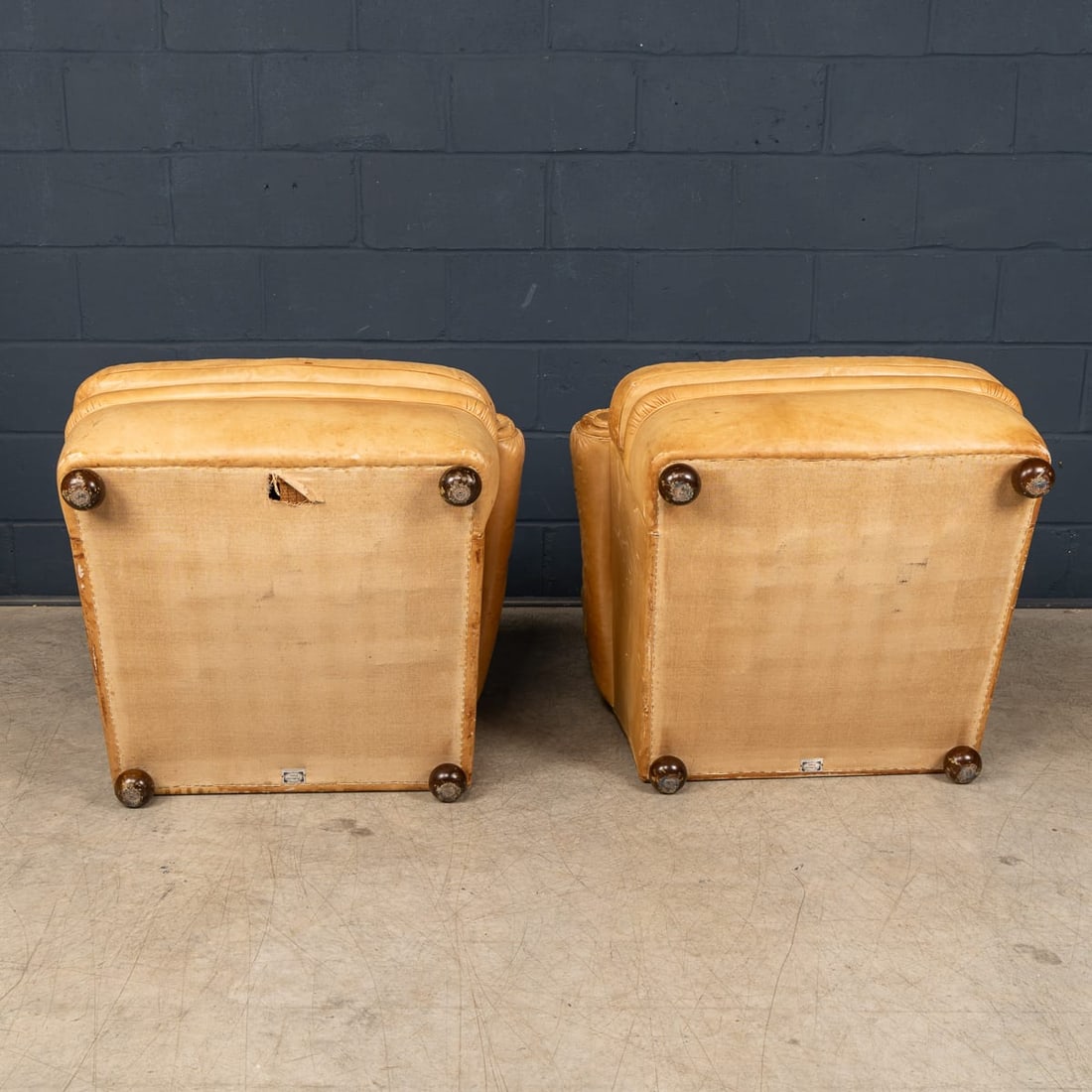VINTAGE 20thC ITALIAN PAIR OF TAN LEATHER ARMCHAIRS BY POLTRONA FRAU c.1970 - 7