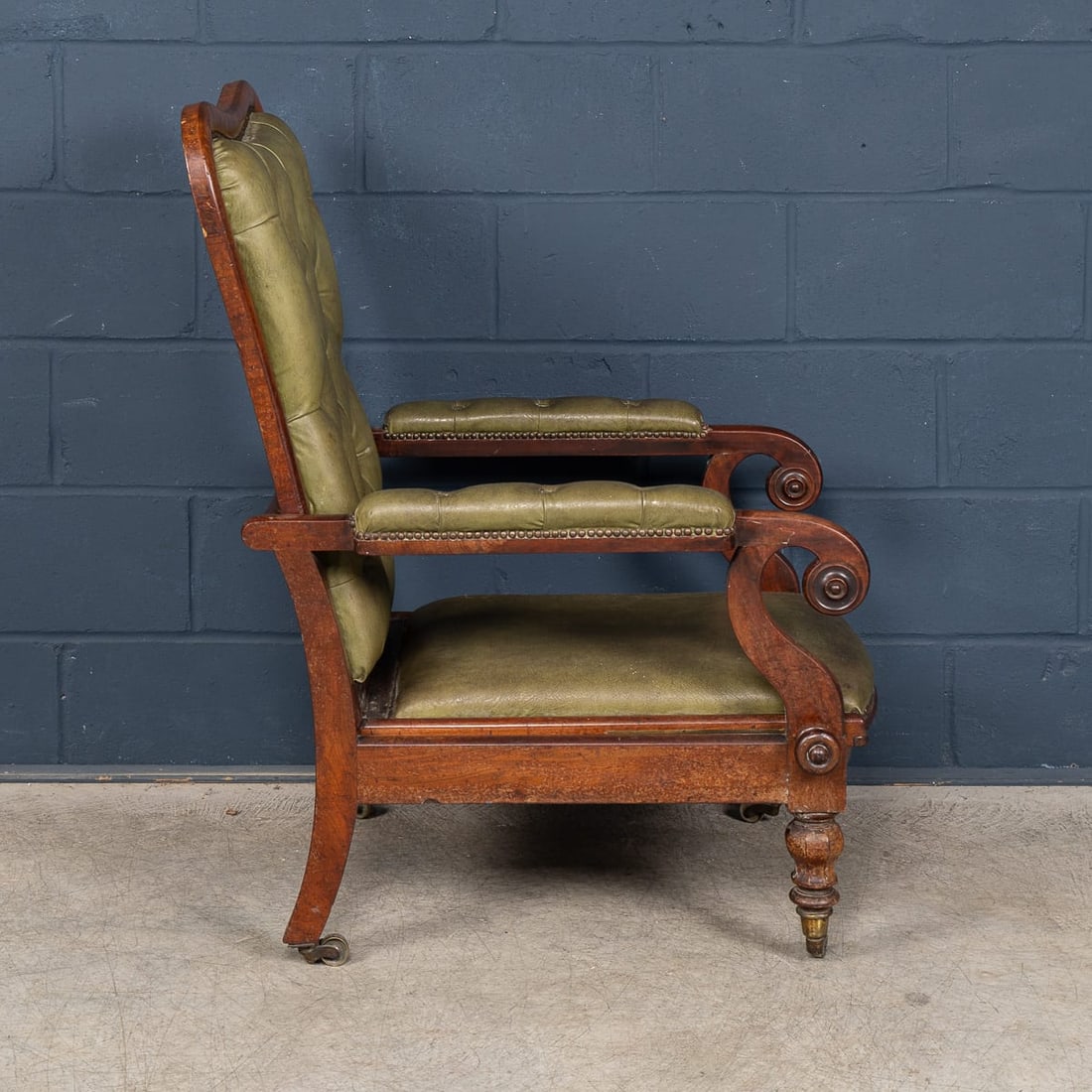 ANTIQUE 19thC ENGLISH MAHOGANY RECLINING ARMCHAIR WITH GREEN LEATHER UPHOLSTERY - 10