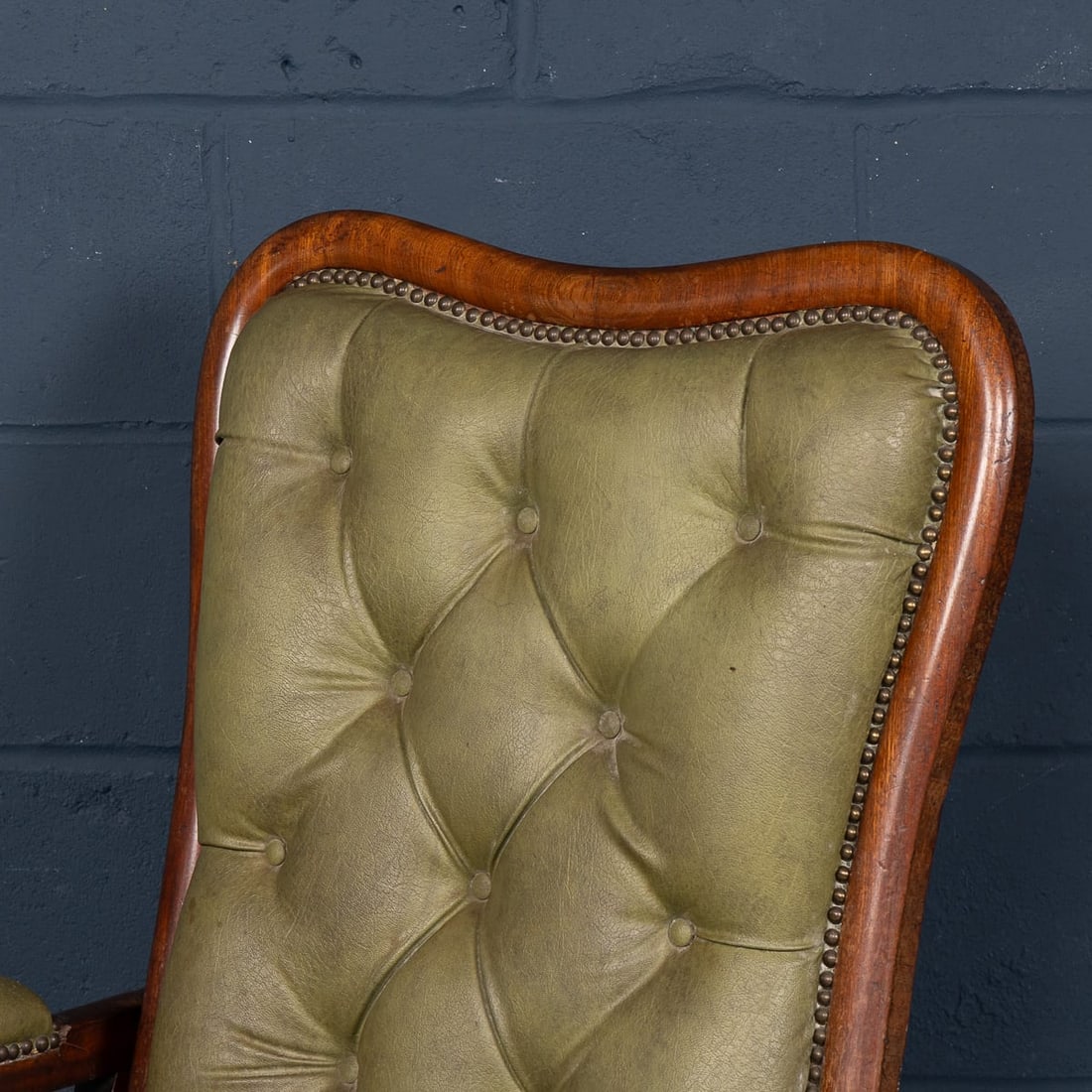 ANTIQUE 19thC ENGLISH MAHOGANY RECLINING ARMCHAIR WITH GREEN LEATHER UPHOLSTERY - 12