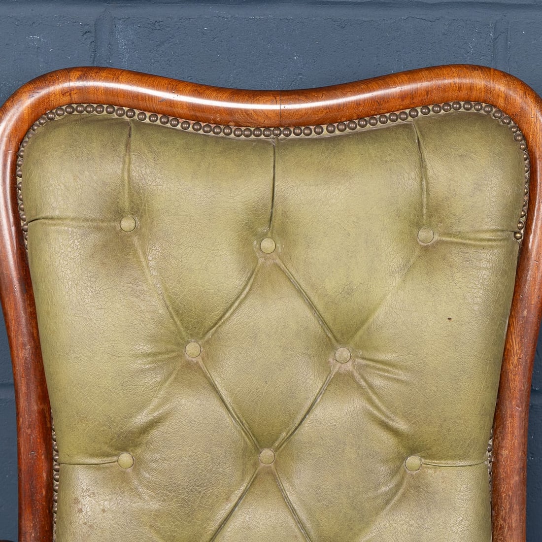 ANTIQUE 19thC ENGLISH MAHOGANY RECLINING ARMCHAIR WITH GREEN LEATHER UPHOLSTERY - 16