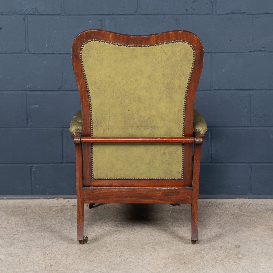 ANTIQUE 19thC ENGLISH MAHOGANY RECLINING ARMCHAIR WITH GREEN LEATHER UPHOLSTERY - 9