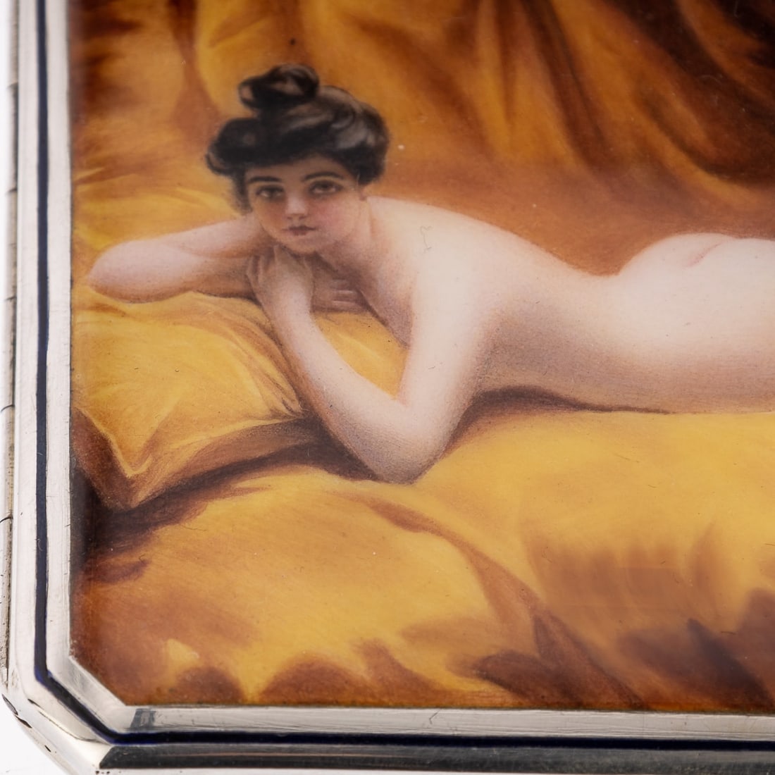 ANTIQUE 20thC AUSTRIAN SOLID SILVER & ENAMEL EROTIC CIGARETTE CASE c.1910 - 5