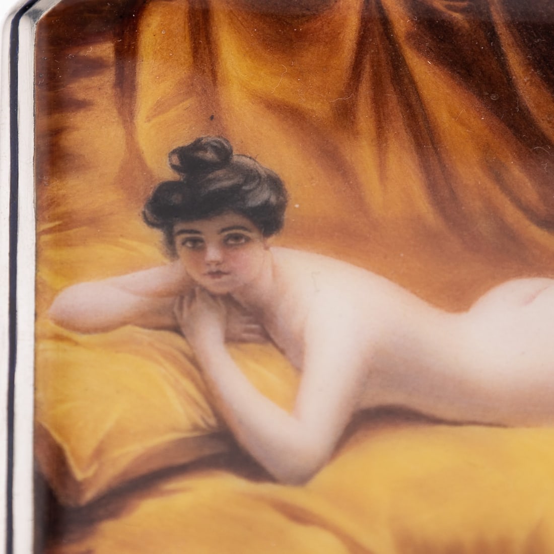 ANTIQUE 20thC AUSTRIAN SOLID SILVER & ENAMEL EROTIC CIGARETTE CASE c.1910 - 6