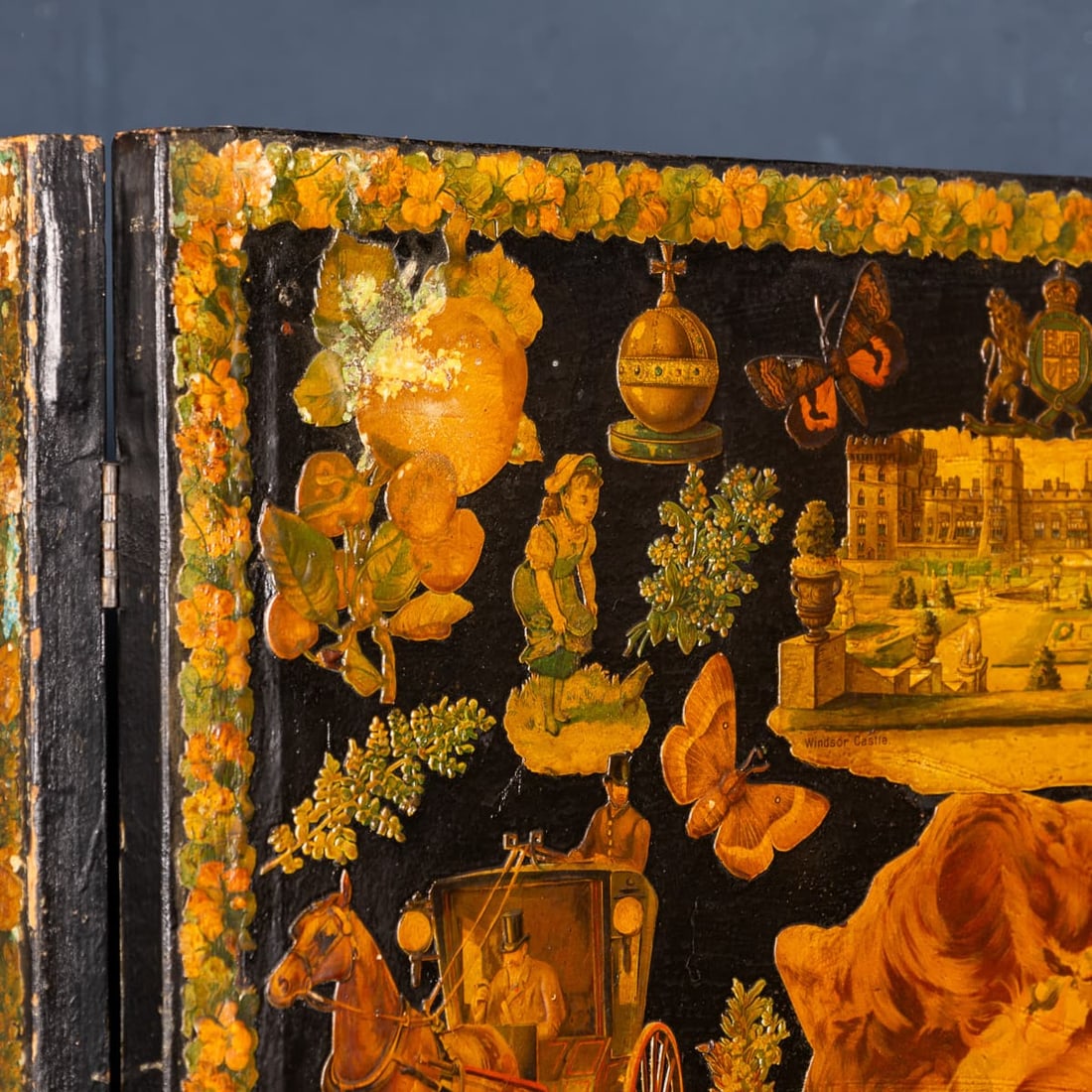 ANTIQUE 19thC ENGLISH FOLDING FOUR-PANEL ROOM DIVIDER - 17