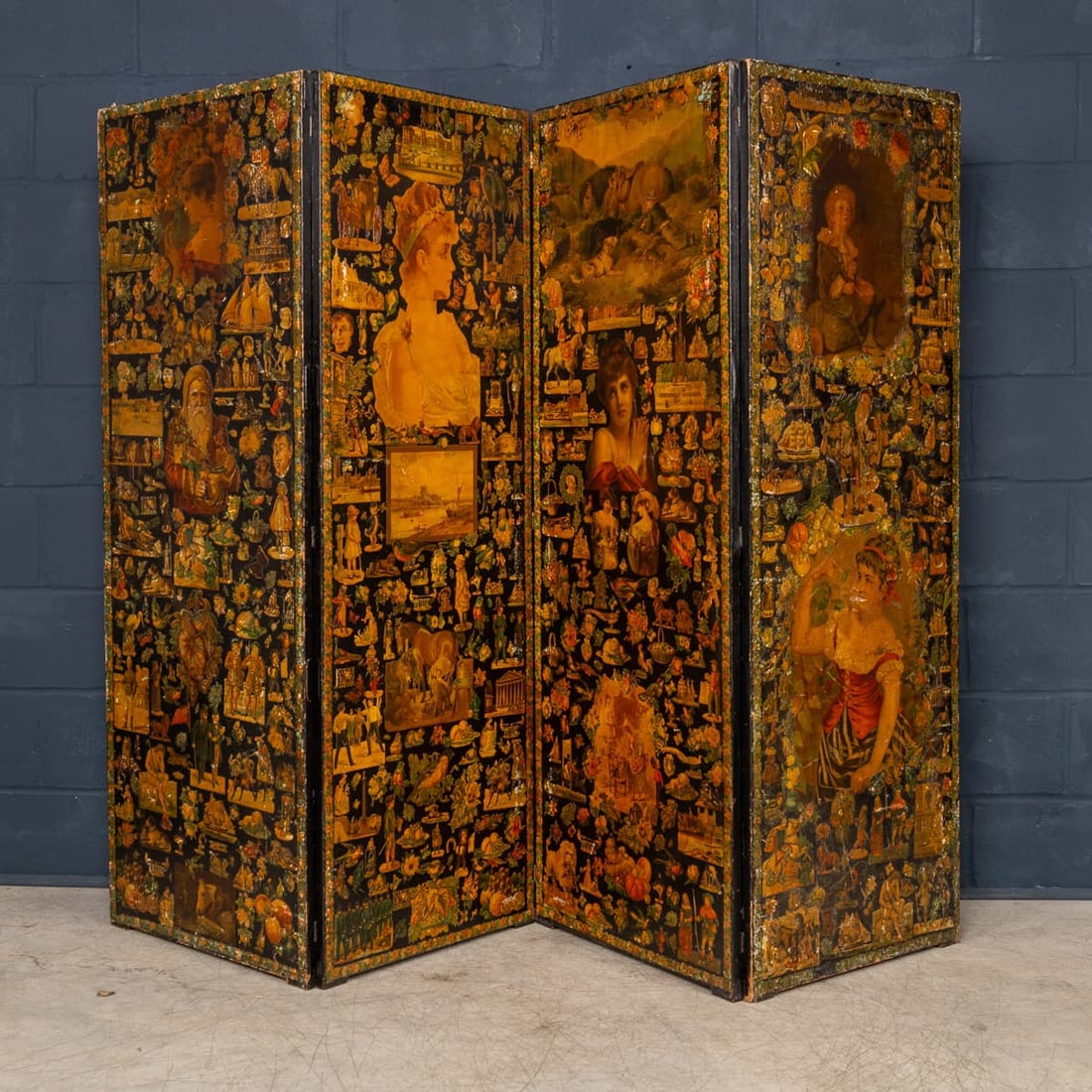 ANTIQUE 19thC ENGLISH FOLDING FOUR-PANEL ROOM DIVIDER - 2