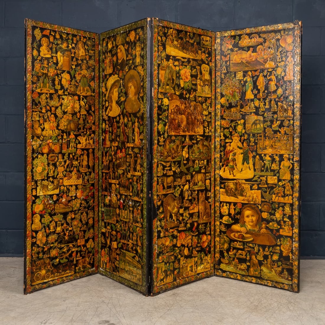 ANTIQUE 19thC ENGLISH FOLDING FOUR-PANEL ROOM DIVIDER - 3