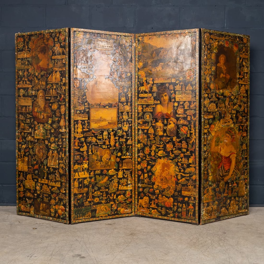ANTIQUE 19thC ENGLISH FOLDING FOUR-PANEL ROOM DIVIDER - 5