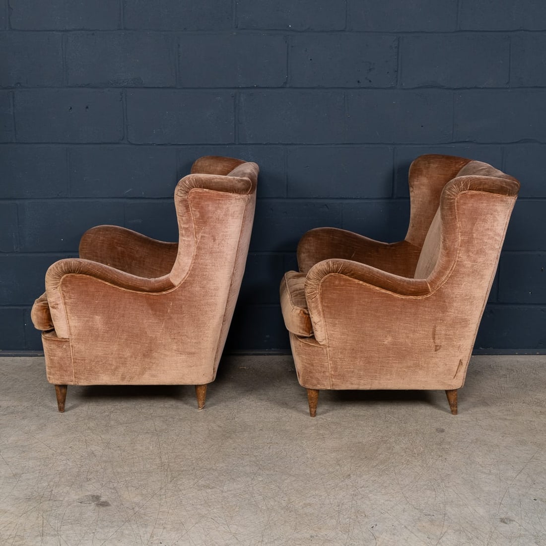 VINTAGE 20thC ITALIAN PAIR OF VELVET WINGBACK ARMCHAIRS c.1960 - 4