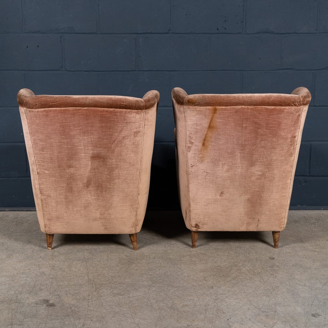 VINTAGE 20thC ITALIAN PAIR OF VELVET WINGBACK ARMCHAIRS c.1960 - 5