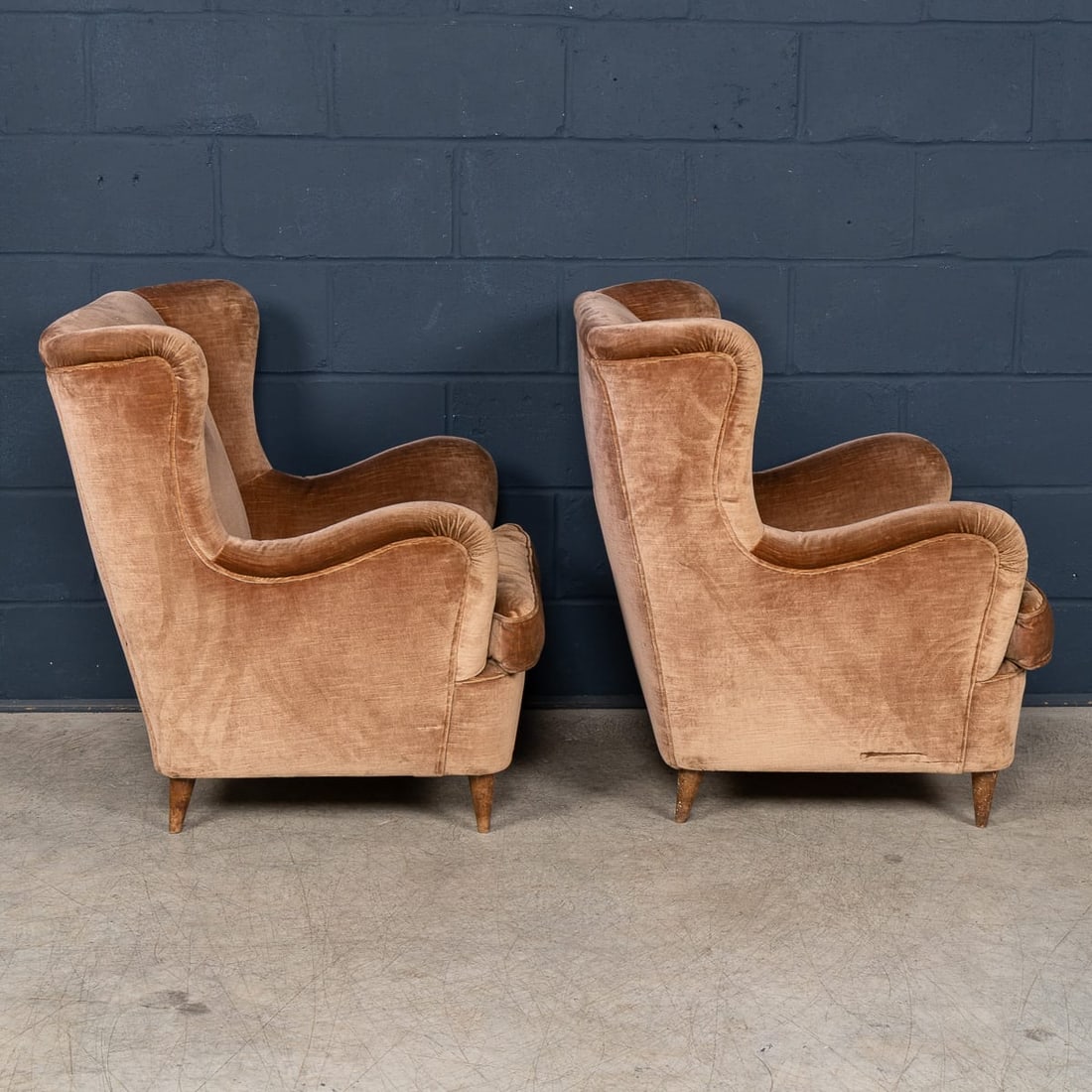 VINTAGE 20thC ITALIAN PAIR OF VELVET WINGBACK ARMCHAIRS c.1960 - 6