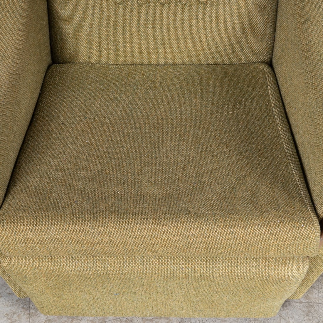 VINTAGE 20thC ENGLISH PAIR OF OLIVE GREEN UPHOLSTERED ARMCHAIRS c.1960 - 10