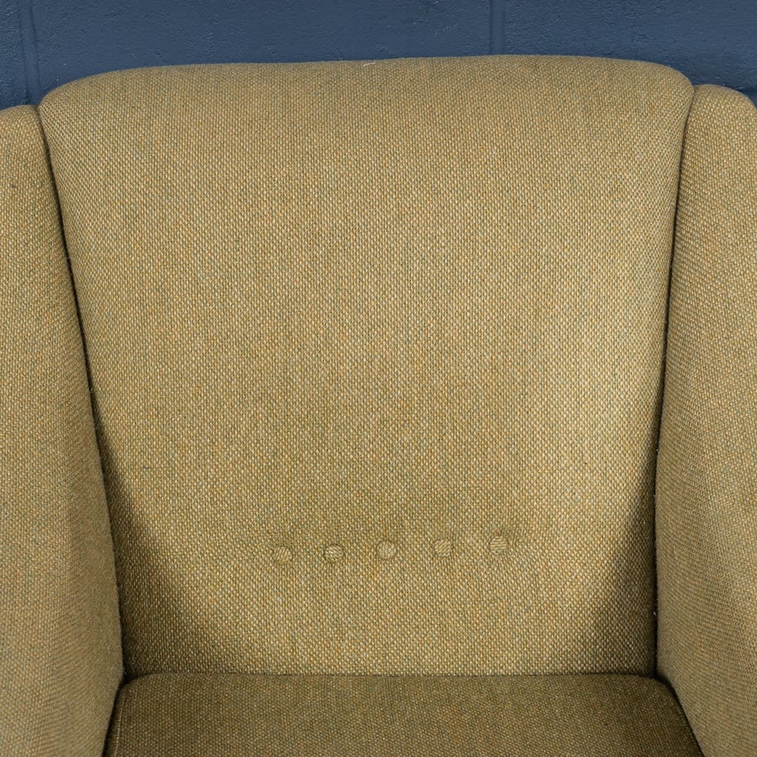 VINTAGE 20thC ENGLISH PAIR OF OLIVE GREEN UPHOLSTERED ARMCHAIRS c.1960 - 11