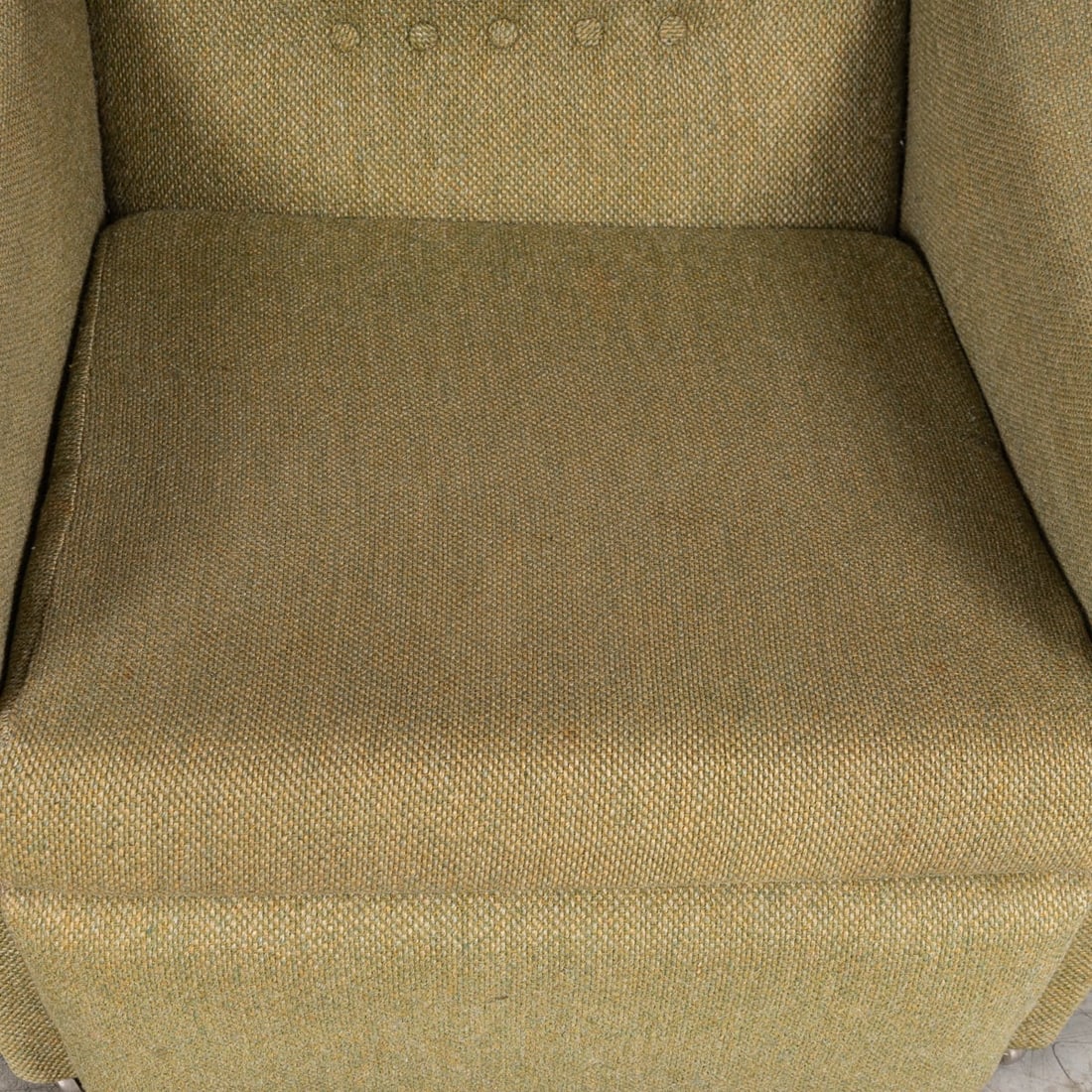 VINTAGE 20thC ENGLISH PAIR OF OLIVE GREEN UPHOLSTERED ARMCHAIRS c.1960 - 12