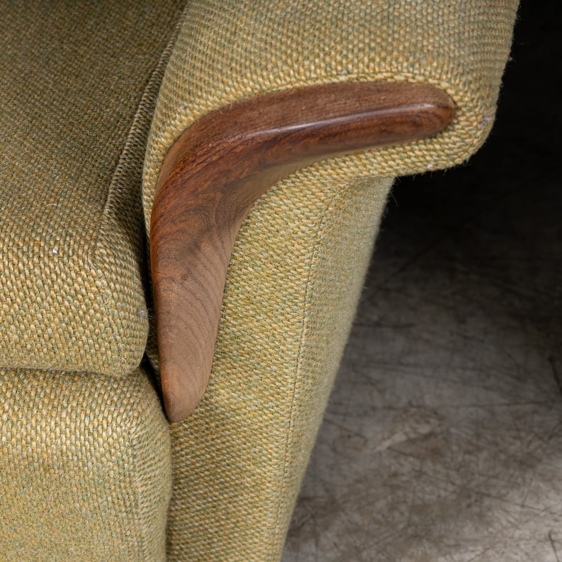 VINTAGE 20thC ENGLISH PAIR OF OLIVE GREEN UPHOLSTERED ARMCHAIRS c.1960 - 13