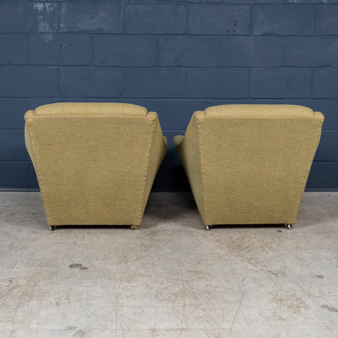 VINTAGE 20thC ENGLISH PAIR OF OLIVE GREEN UPHOLSTERED ARMCHAIRS c.1960 - 5