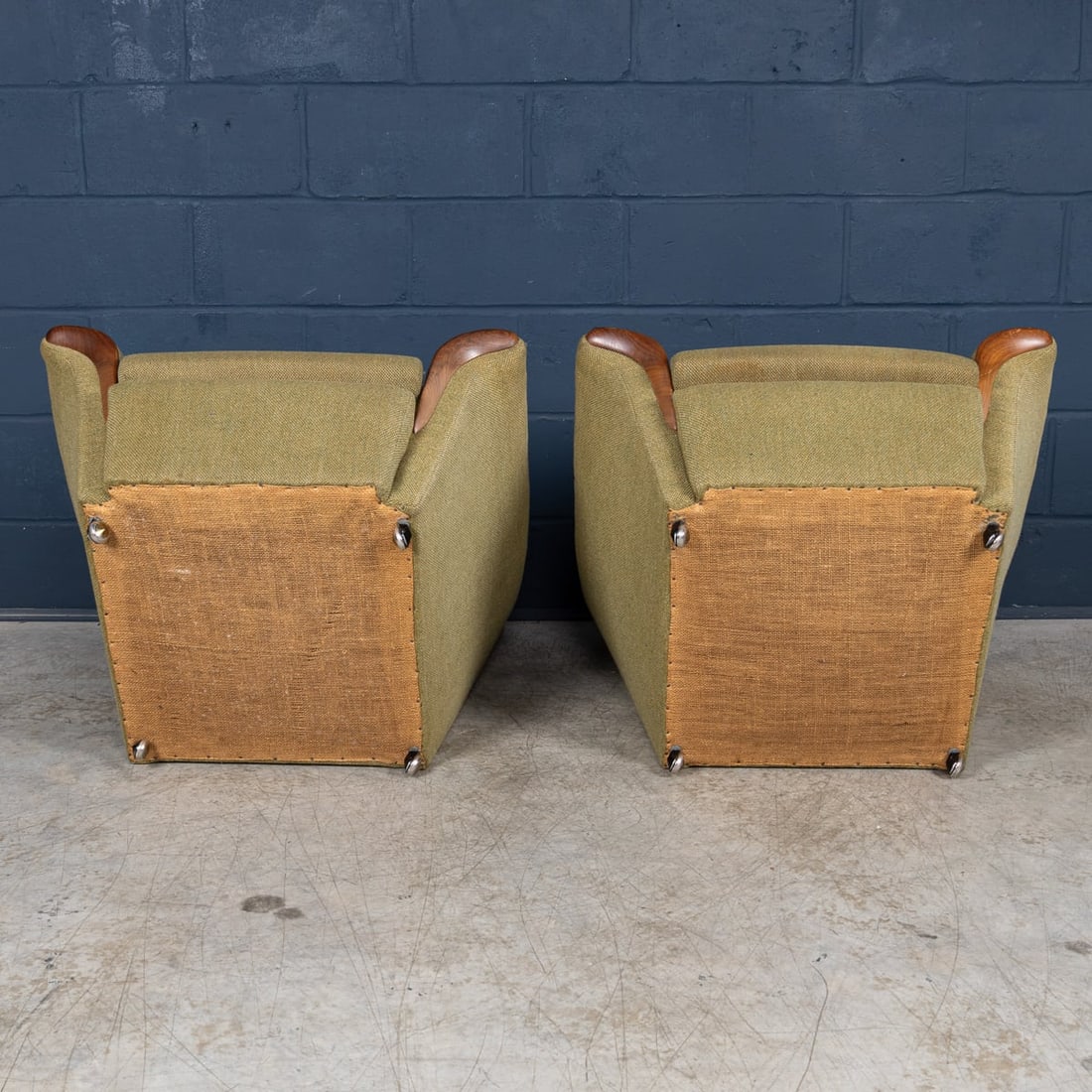 VINTAGE 20thC ENGLISH PAIR OF OLIVE GREEN UPHOLSTERED ARMCHAIRS c.1960 - 8