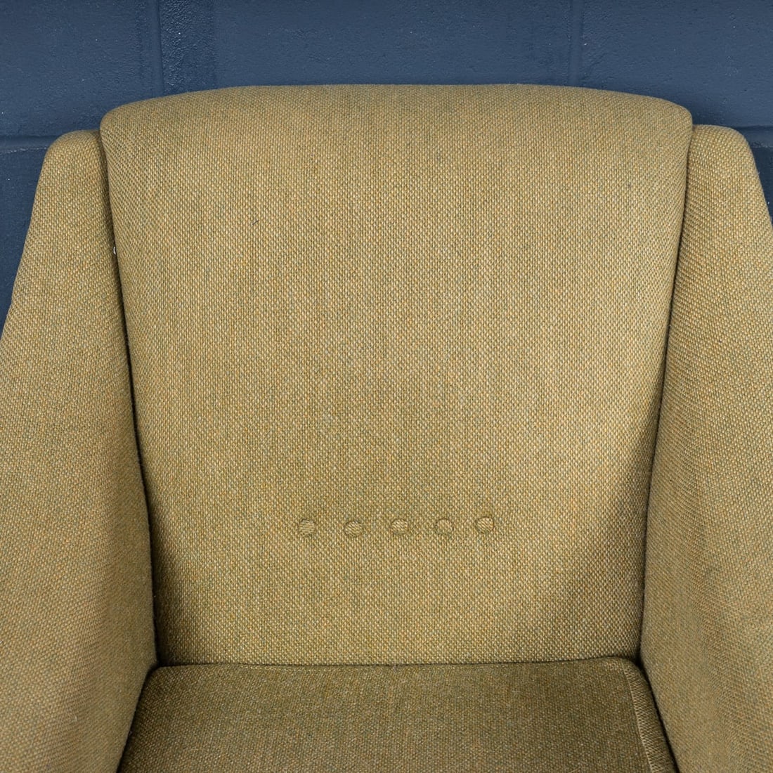 VINTAGE 20thC ENGLISH PAIR OF OLIVE GREEN UPHOLSTERED ARMCHAIRS c.1960 - 9