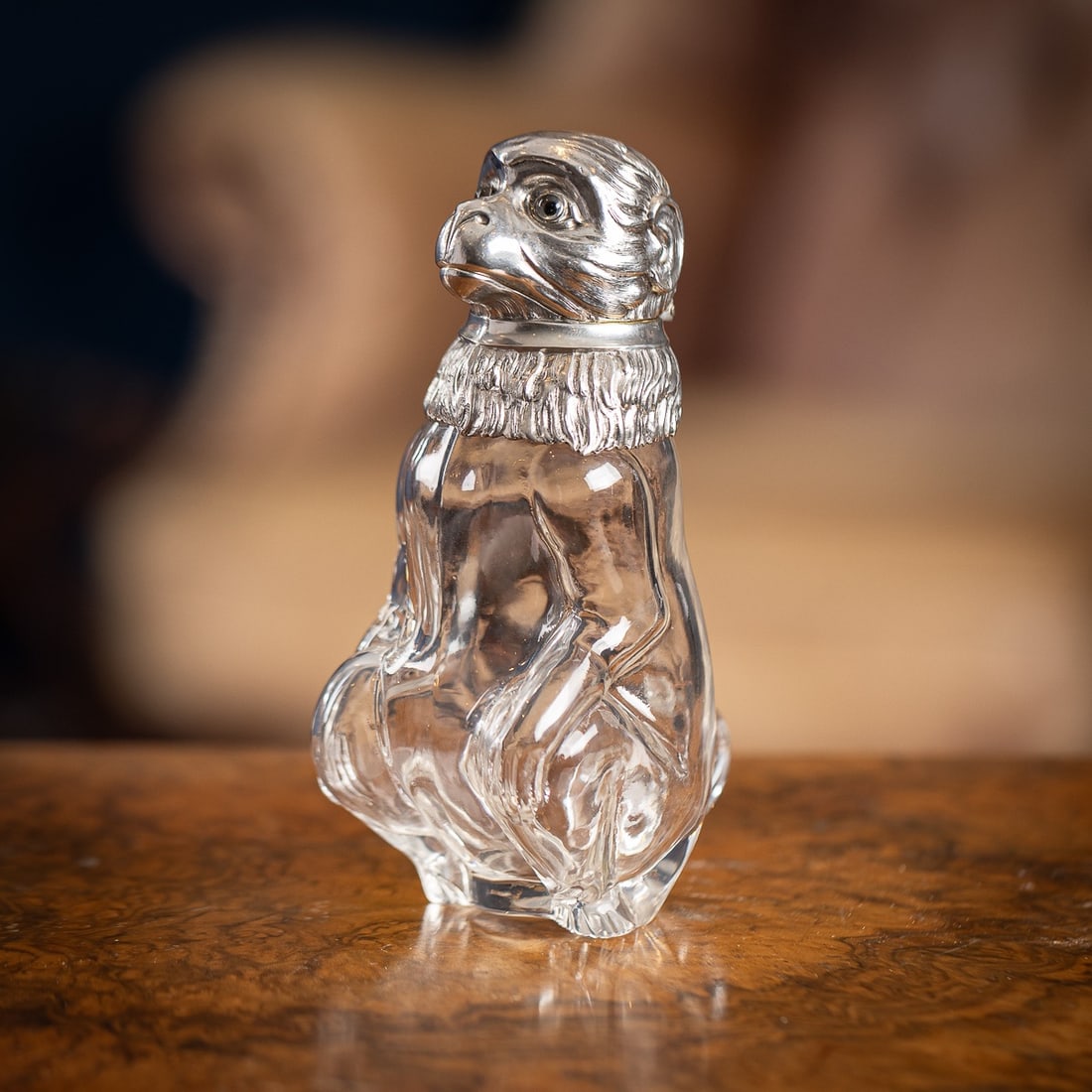 ANTIQUE 20thC GERMAN SOLID SILVER & GLASS NOVELTY MONKEY CLARET JUG c.1900 - 2