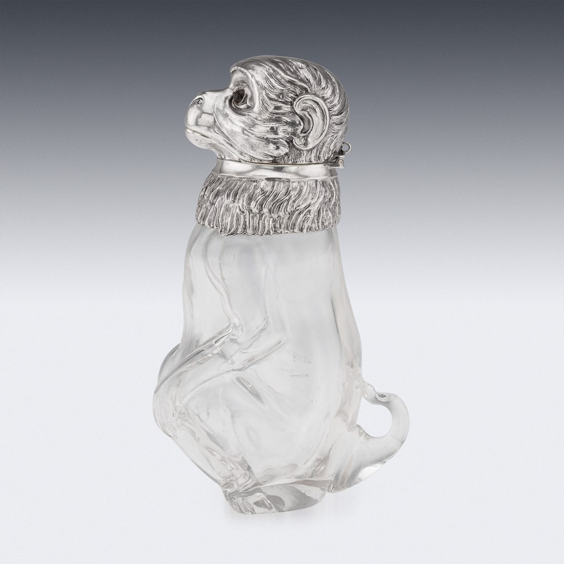 ANTIQUE 20thC GERMAN SOLID SILVER & GLASS NOVELTY MONKEY CLARET JUG c.1900 - 3